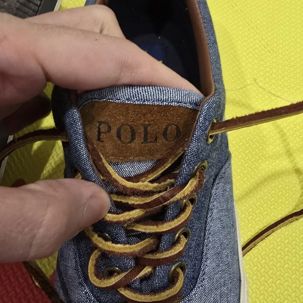 Polo Ralph Lauren Vaughn Saddle‎ Chambray Sneakers - Men's Size 8.5D - Blue/Tan